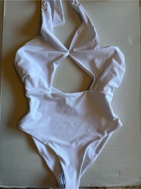 Beach Riot White Halter One-Piece Swimsuit Size M